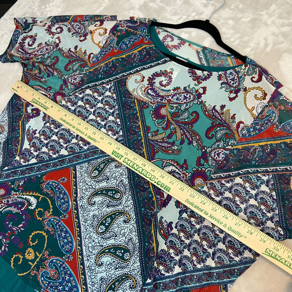 Chicos Top Womens Womens 4 Blue Paisley Print Mesh Overlay Boho Chic Relaxed - Picture 10 of 13